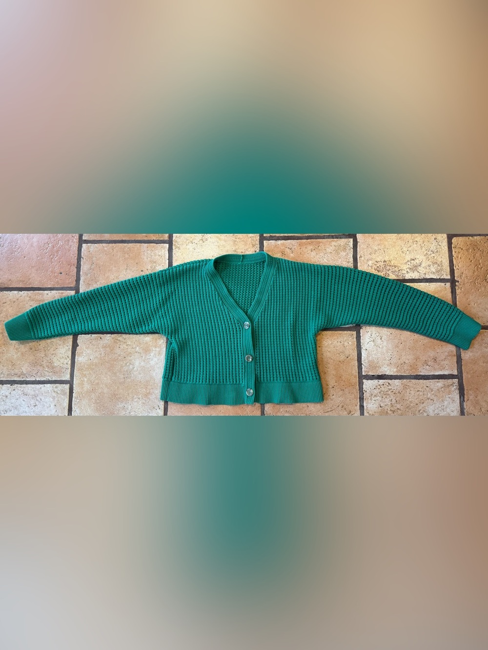 Lululemon Green V-Neck Button-Up Women's Cardigan Crochet Mesh Relaxed Fit Small